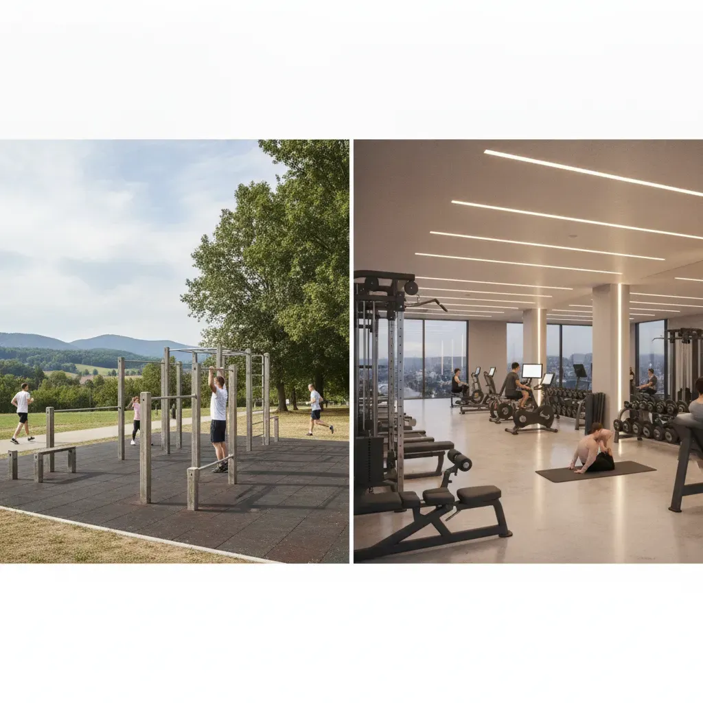 fitnes slovenska bistrica: vadba in primerjava med zunanjim fitnesom ter notranjo telovadnico