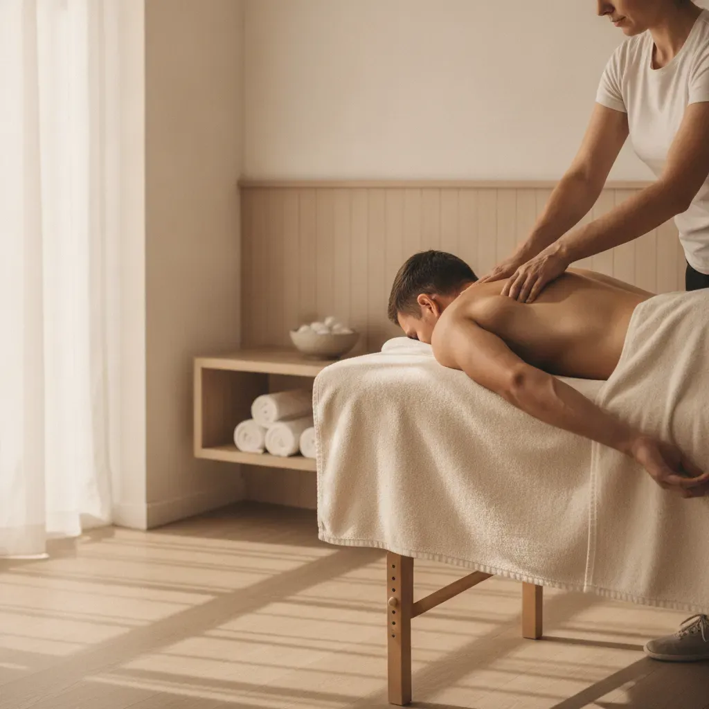 Športna masaža za regeneracijo mišic po treningu v profesionalnem wellness okolju